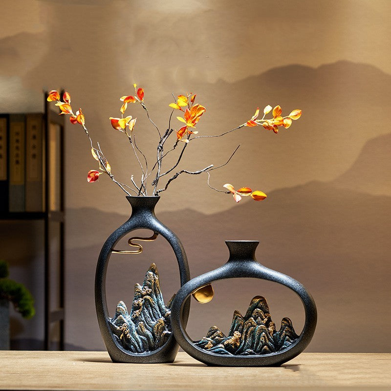 Chinesische Stil Mountain View Vase Dekoration Tabletop Blume