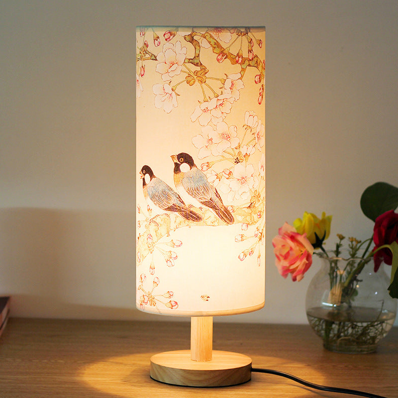 Vintage Chinese Painting Airbrush Bedroom Table Lamp-3