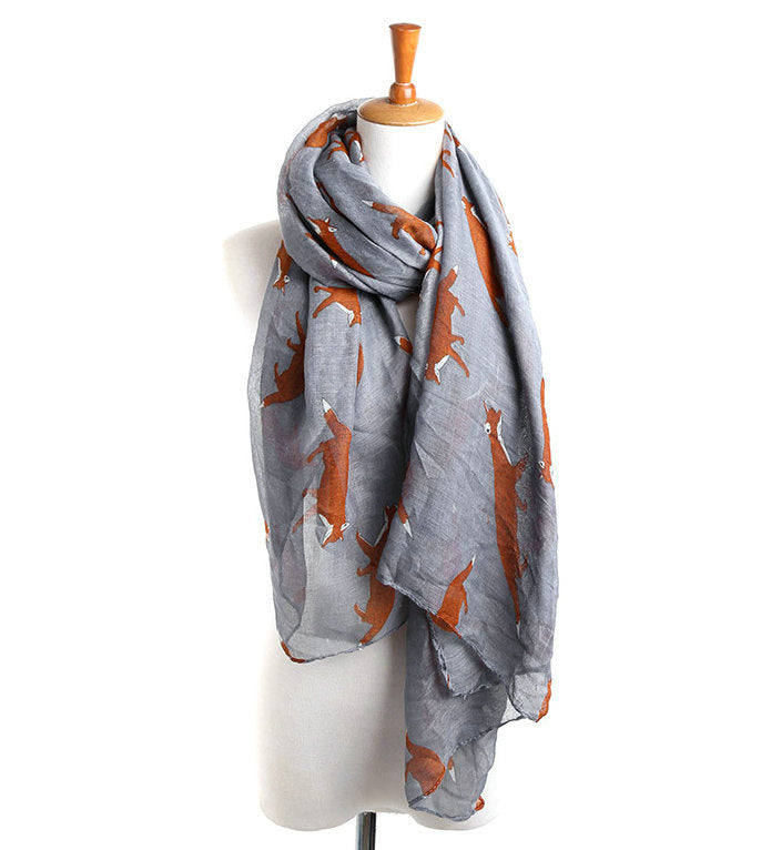 Fall Winter Fashion Voile Animal Pattern Fox Scarf