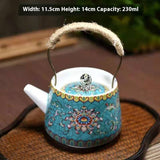 Enamel Painted Teapot Vintage Household Peony Ring Handle Teapot