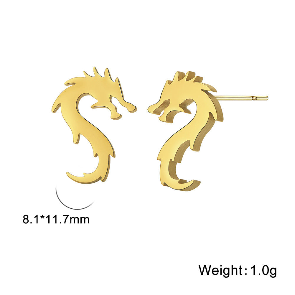 Mini Chinese Dragon Earrings Women's Titanium Steel