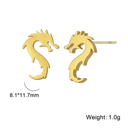 Mini Chinese Dragon Earrings Women's Titanium Steel