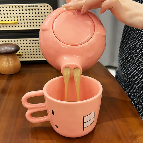 Funny Pig Nose Ceramic Teapot and Mug Set Gift-1
