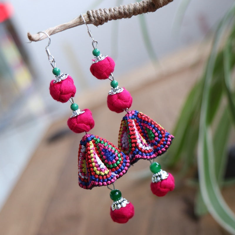 Ethnic Style Chinese Frog Fabric Earrings Cotton And Linen Accessories Embroidery