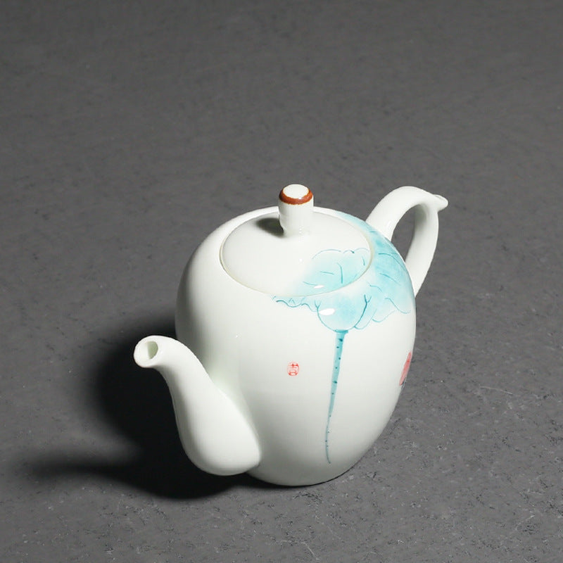 Ceramic Teapot Hand Painted Pink Green Lotus Kung Fu Tea Teapot