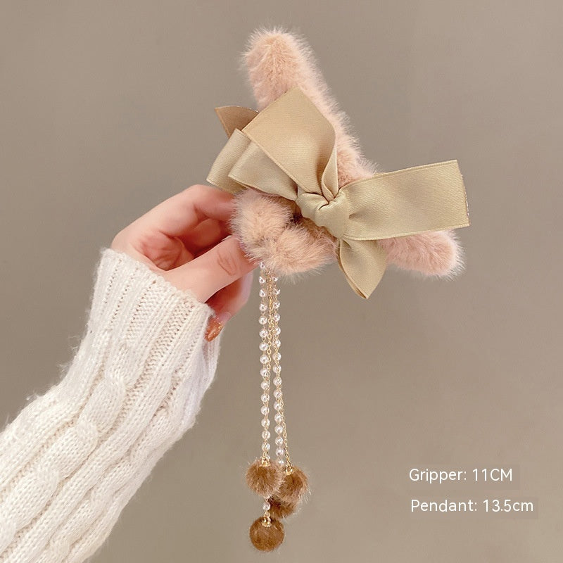 Plush Bow Tassel Hairpin Shark Clip