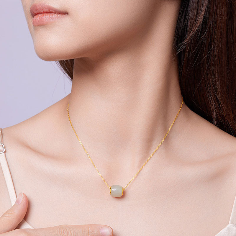 Hetian Jade Sterling Silber Halskette Lulutong Anhänger Frauen Glücksperlen