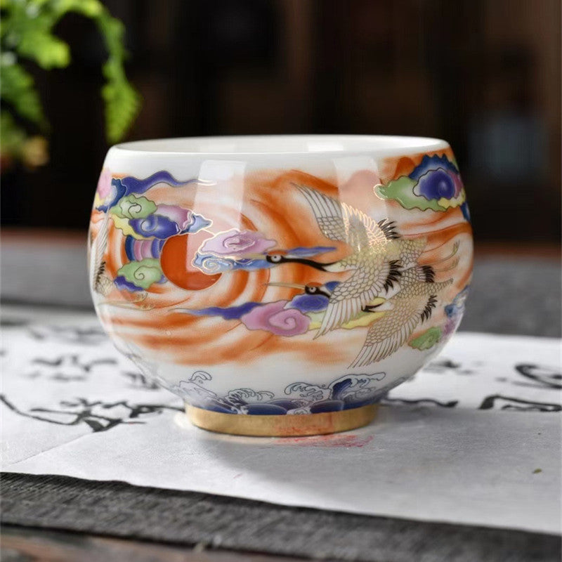 White Porcelain Single-cup Teacup Teacup High-grade Crane And Mutton Fat Jade Porcelain