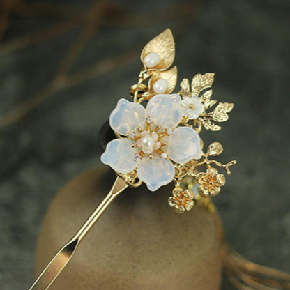 Vintage Gold Plated Sweet Glass Petals Butterfly Shell Hairpin-4