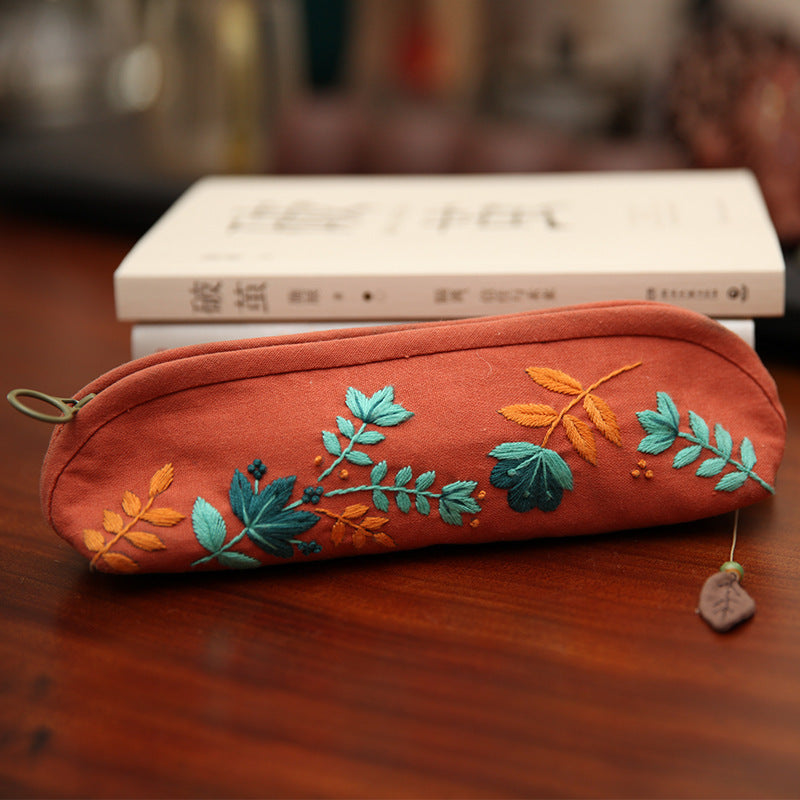 Retro Lu Embroidery Non Finished Products Hand Embroidery Pencil Case-4