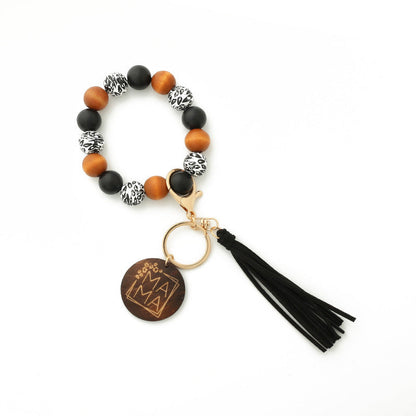 Fashion Wooden Beads Bracelet Tassel Keychain-12