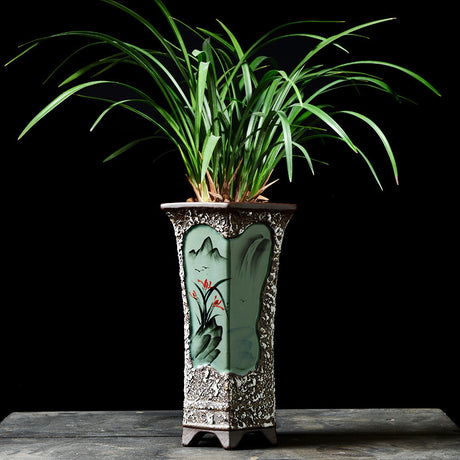 Retro-Retro-Retro-Orchideen-Blütenkeramik im chinesischen Stil