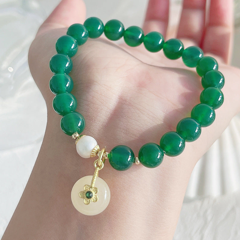 New Ancient Style Green Agate Golden Jade Flowers Bracelet-2