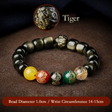 Five Gods of Wealth Lucky Beads Bracelet Zodiac Gold Obsidian Handheld Rosary-16