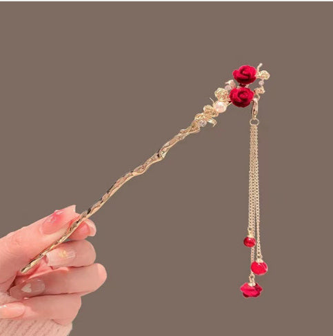 Chinese Style Retro Plum Blossom Branch Tassel Hairpin-9