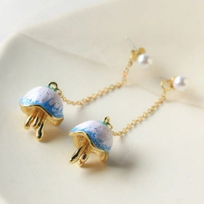 New Chinese Blue Sea Blue Mori Style Jellyfish Stud Earrings