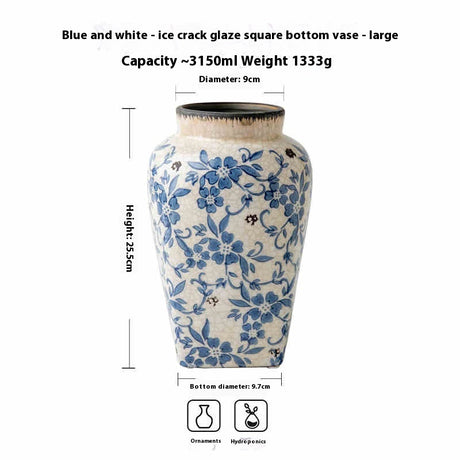 Blue And White Porcelain Vintage Ice Cracked Ceramics Vase