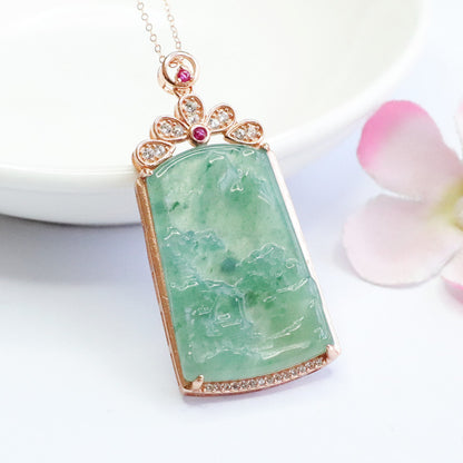 Silver Inlaid Natural Jade Pendant Necklace