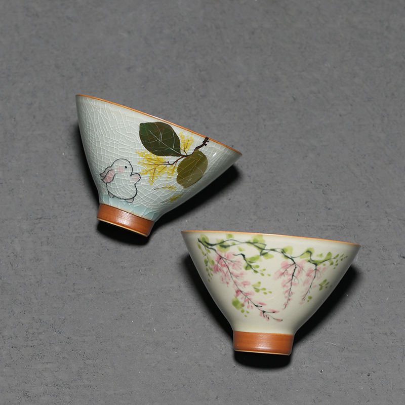 Ice Crack Hand Painted Rabbit Bamboo-hat Type Cup Underglaze Tea Cup-3