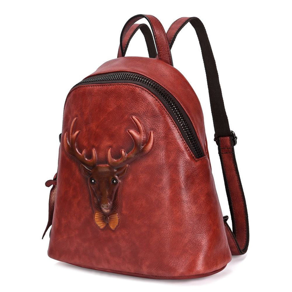 New Style Retro Double Shoulder Bag Head Layer Cowhide Backpack School Bag