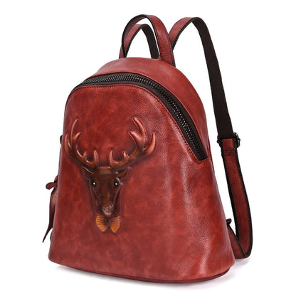 New Style Retro Double Shoulder Bag Head Layer Cowhide Backpack School Bag