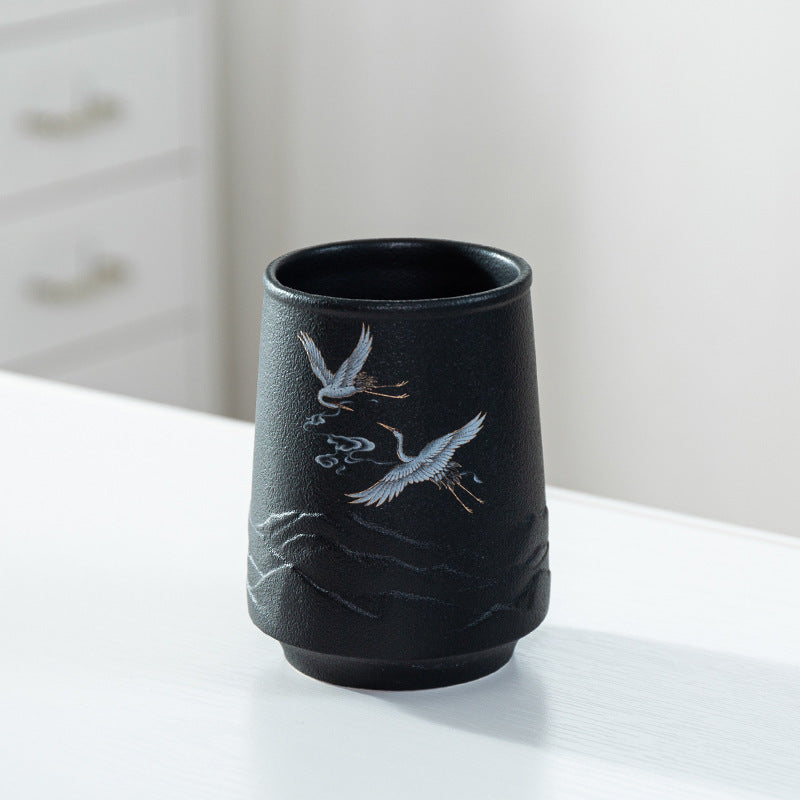 Moonshadow Deer Crane Frosted Ceramic Mug Water Cup-7