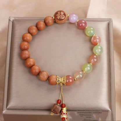 Chinese Style Artistic Retro Sweet Natural Agate Sandalwood Bracelet-2