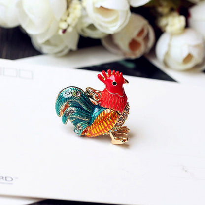 Color Big Rooster Inlaid Rhinestone Necklace Pendant Bag Buckle Keychain