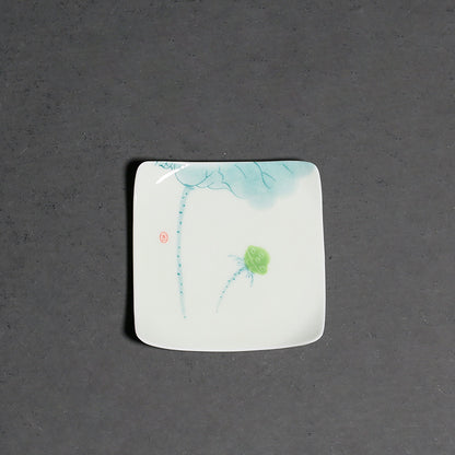 Hand Painted Lotus Square Heat Proof Mat Ceramic Teacup Mat