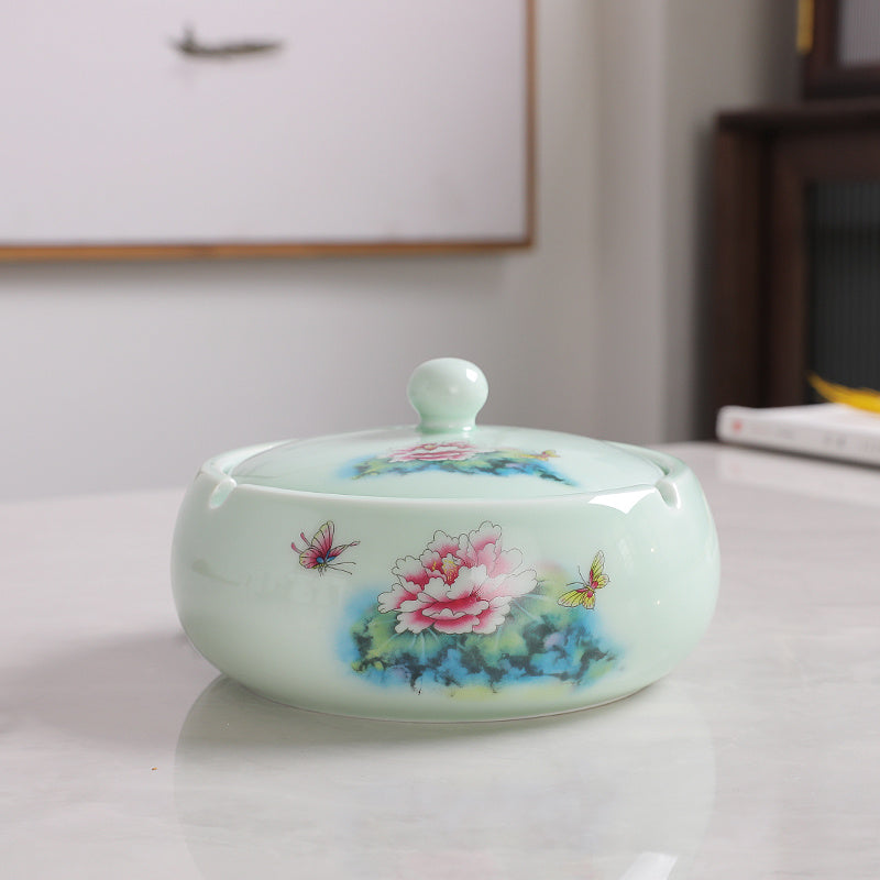 Ceramic New Chinese Style Windproof Household Ashtray With Lid