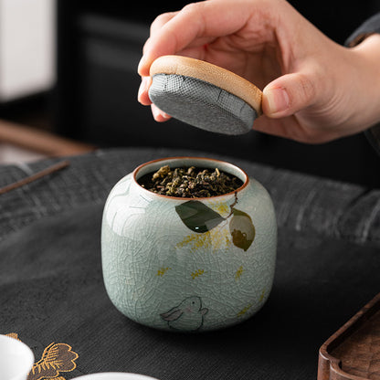 Chinese Calligraphy Tea Pot Ceramic Mini Tea Caddy