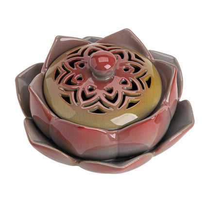 Vintage Painted Pottery Lotus Incense Burner Living Room Decoration-4