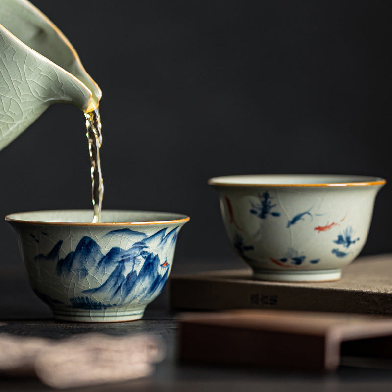 Retro Hand-painted Old Clay Ru Ware Kung Fu Tea Cup