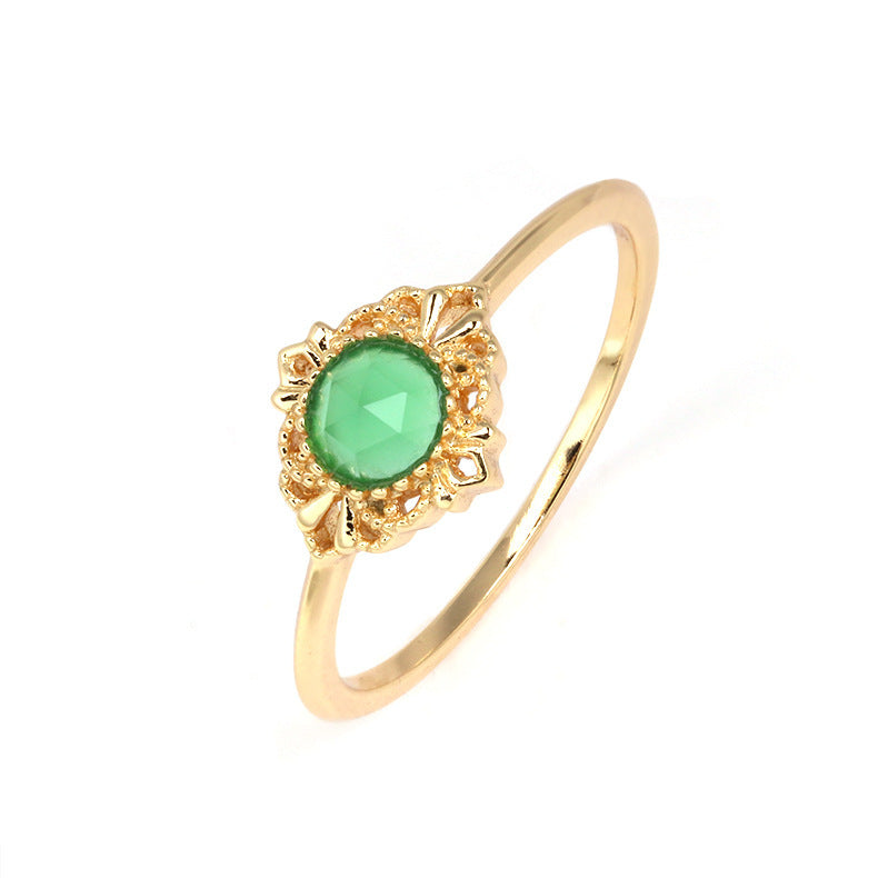 Chinese Neoclassical Green Agate Ring