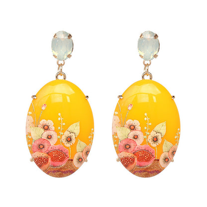 Resin Printed Earrings Retro Oval Earrings