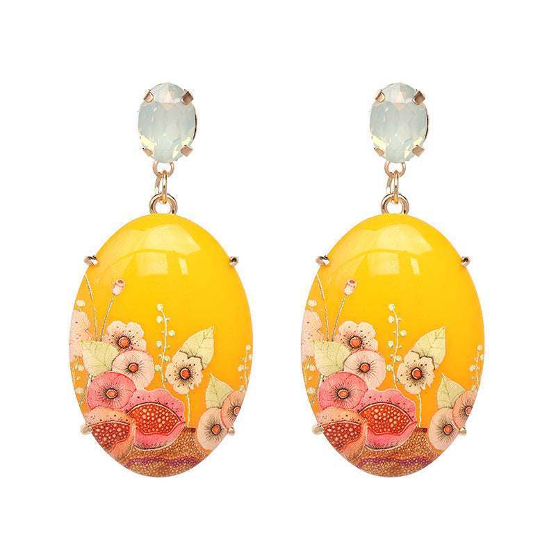 Resin Printed Earrings Retro Oval Earrings