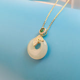 Hetian Jade Peace Buckle S925 Sterling Silver Necklace