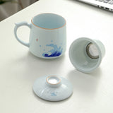 White Porcelain Celadon Household Hand-painted Filtered Tea Cup With Lid