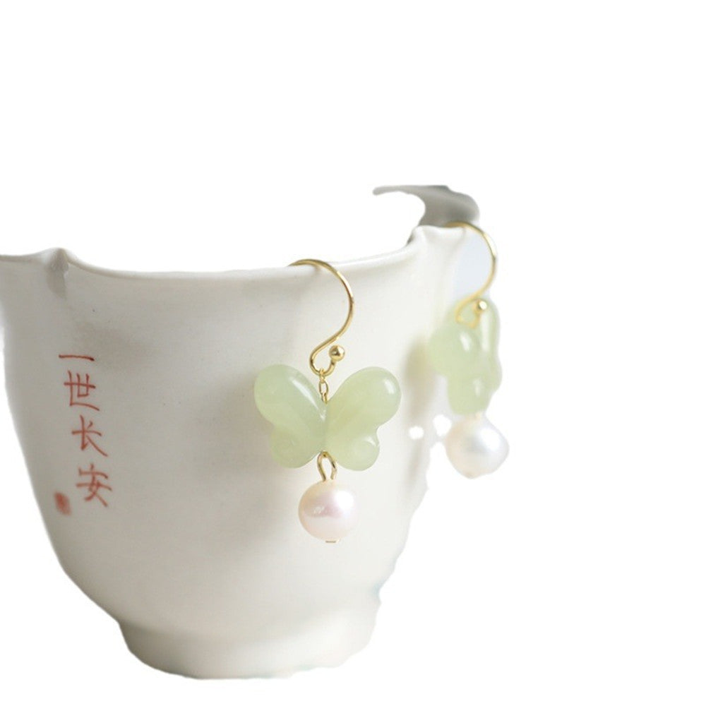 Hetian Jade Chinese Style Gentle Elegant Style Earrings