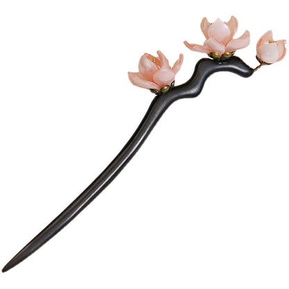 Magnolia Flower Hairpin Ancient Style Ebony Hairpin Fringed Step-shaking Hairpin