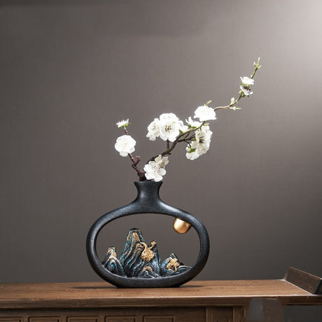 Chinesische Stil Mountain View Vase Dekoration Tabletop Blume