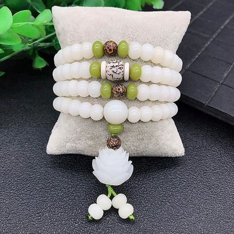 Weißes Jade -Bodhi -Wurzelarmband 108 Armband