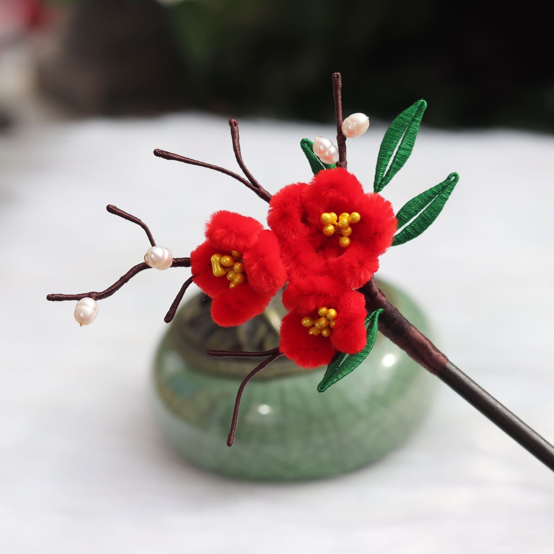 Classical Temperament Imitation Velvet Flower Plum Blossom Hairpin-2