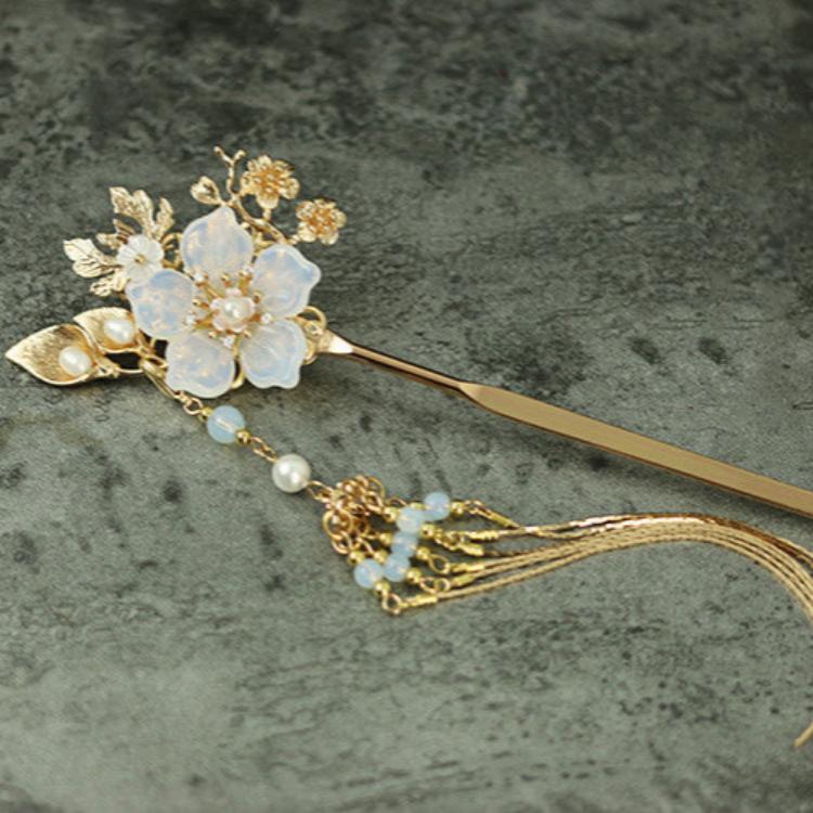 Vintage Gold Plated Sweet Glass Petals Butterfly Shell Hairpin-3