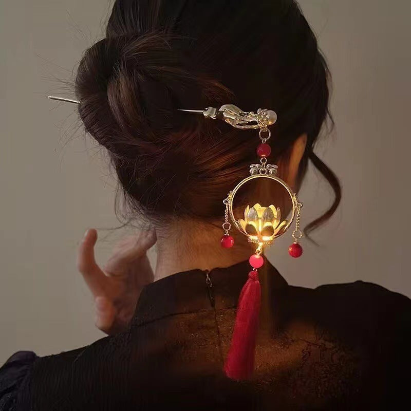 Women's Antique Style Luminous Lantern Tassel Hairpin