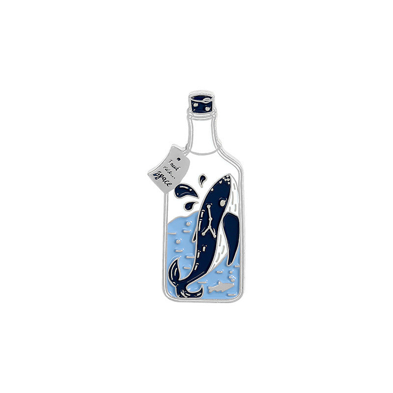 Cartoon Whale Astronaut Drift Bottle Badge Brooch