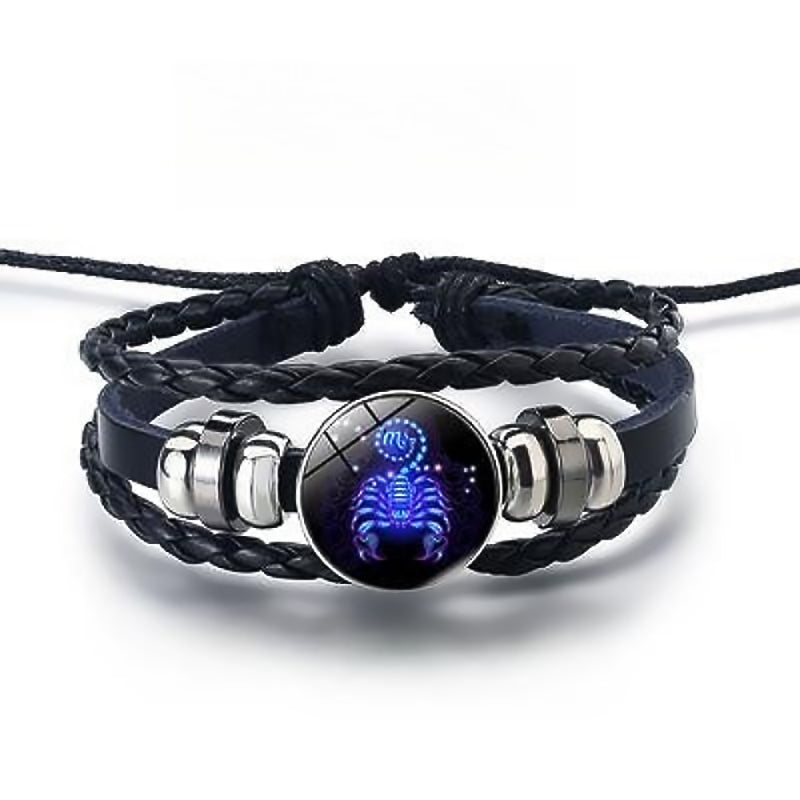 Luminous Zodiac Bracelet Adjustable Leather Constellation Gift-16