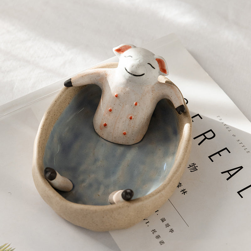 Household Cartoon Cat Ashtray Cute Creative Ceramic Ashtray Personality Trend Car