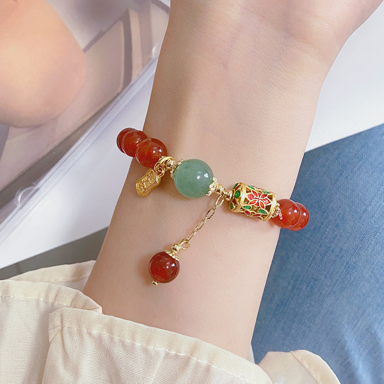 Chinese Style Auspicious Pattern Enameled Red Agate Bracelet-2