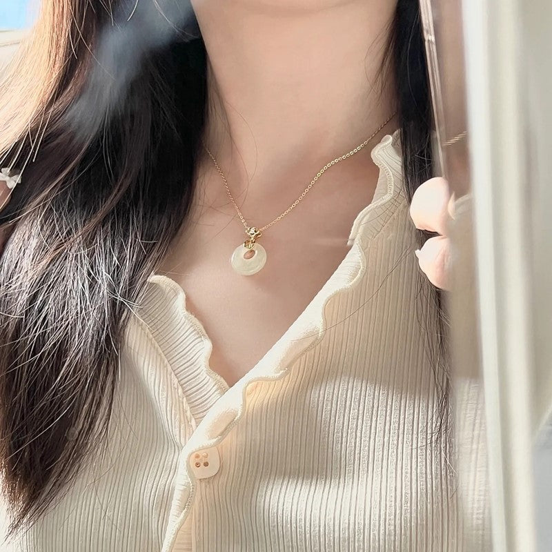 S925 Sterling Silber Fu Charakter Hetian Jade Friedensschnalle Halskette